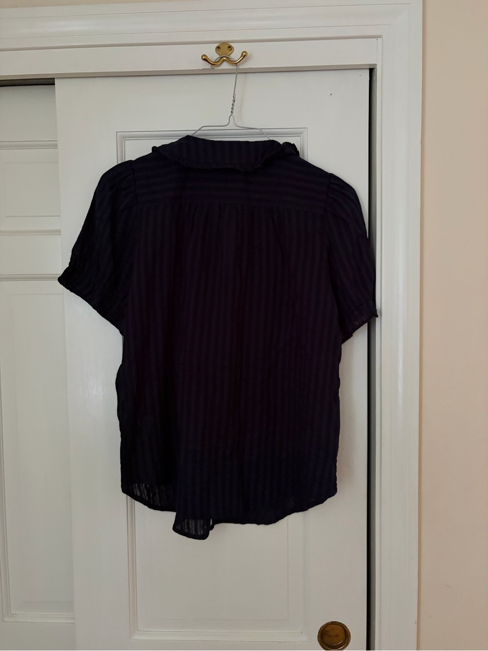 Quince Navy Embroidered Cotton Ruffle Collar Short Sleeve Blouse Size M - Picture 4 of 4